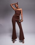 [ASOS DESIGN] ASOS DESIGN crepe flare pants in chocolate in scuba-style fabric (part of a set)-Brown 12 Chocolate