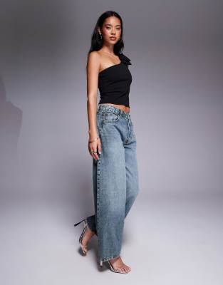 Asos Design Crepe One Shoulder Bow Top In Black