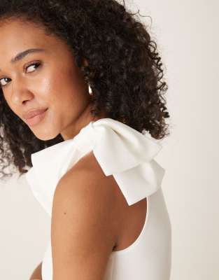 Asos Design Crepe One Shoulder Bow Top In White