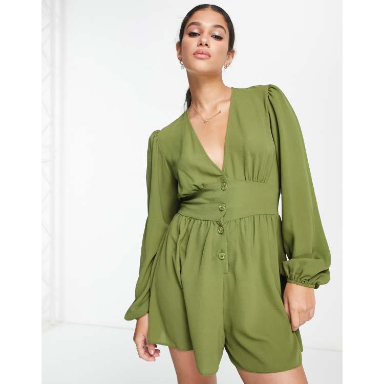 Pretty Lavish balloon sleeve romper in abstract spot