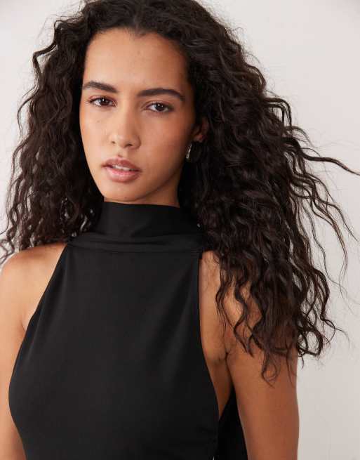 ASOS DESIGN crepe scarf detail jumpsuit with plunge back in black, 4 of 4