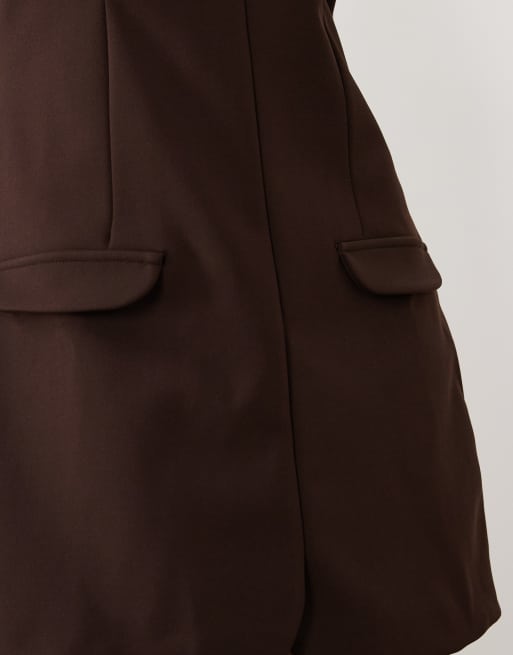 ASOS DESIGN crepe tailored high break point mini dress in chocolate in scuba-style fabric, 2 of 4