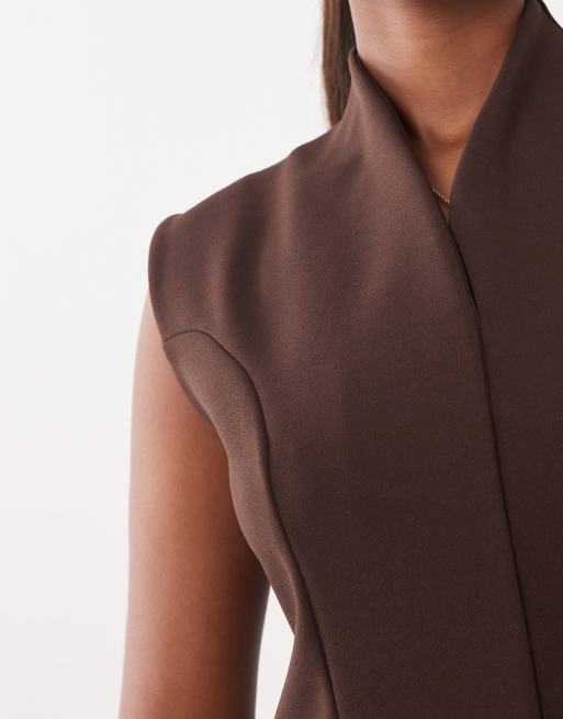 ASOS DESIGN crepe tailored top in chocolate in scuba-style fabric - part of a set, 4 of 4