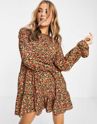 ASOS Studio Happy ASOS DESIGN crepe tiered smock playsuit in mini ditsy-Multi