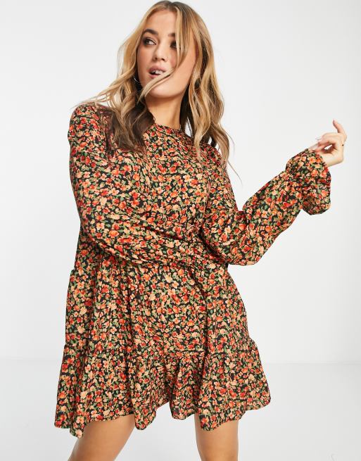ASOS DESIGN crepe tiered smock romper in mini ditsy
