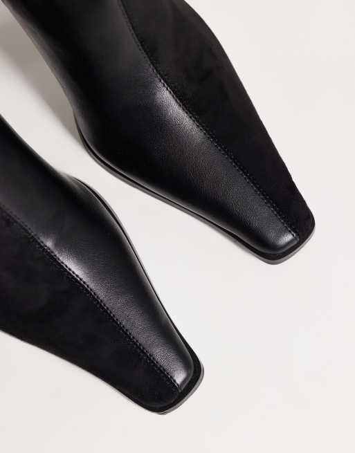 ASOS DESIGN Crescent two tone heeled knee boots in black pu and black suedette, 3 of 4