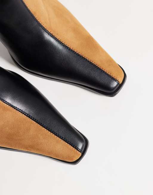 ASOS DESIGN Crescent two tone heeled knee boots in tan and black, 3 of 4