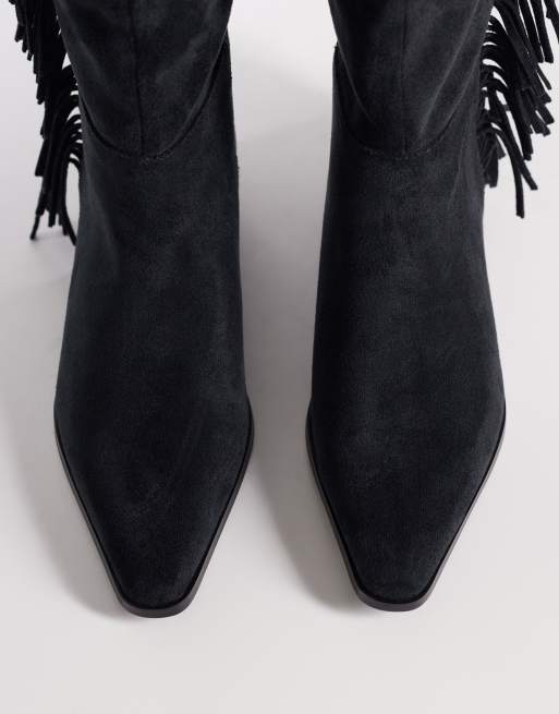 ASOS DESIGN - Cressida - Stivali al ginocchio bassi antracite scuro con frange, 3 di 4
