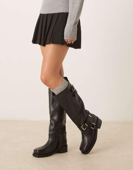 ASOS DESIGN - Crest - Stivali biker al ginocchio in pelle neri con dettagli stile imbracatura, 2 di 4