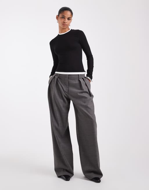 ASOS DESIGN crew long sleeve double layer top in black and white, 2 of 4