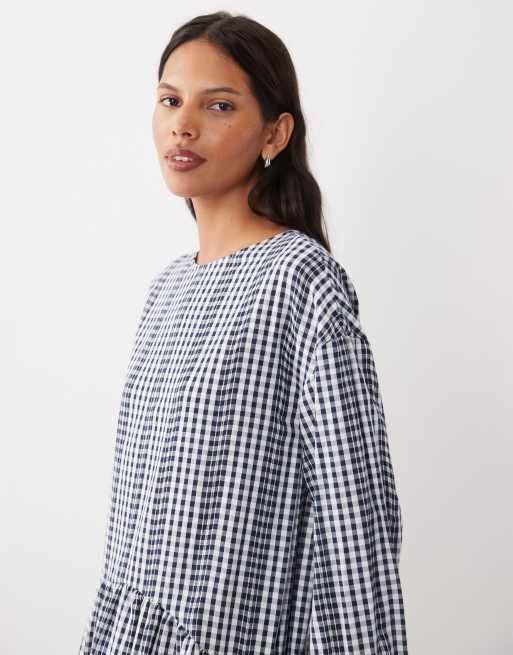 ASOS DESIGN crew neck arched waist smock maxi dress in gingham, 2 of 4