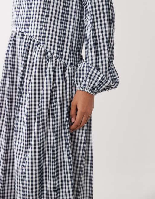 ASOS DESIGN crew neck arched waist smock maxi dress in gingham, 3 of 4