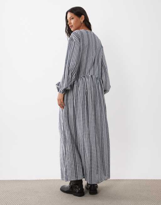 ASOS DESIGN crew neck arched waist smock maxi dress in gingham, 4 of 4
