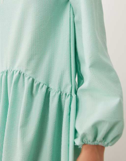 ASOS DESIGN crew neck arched waist smock maxi dress in green stripe, 3 of 4