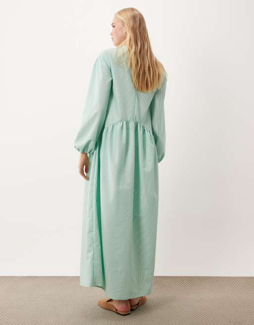 ASOS DESIGN crew neck arched waist smock maxi dress in green stripe, 4 of 4