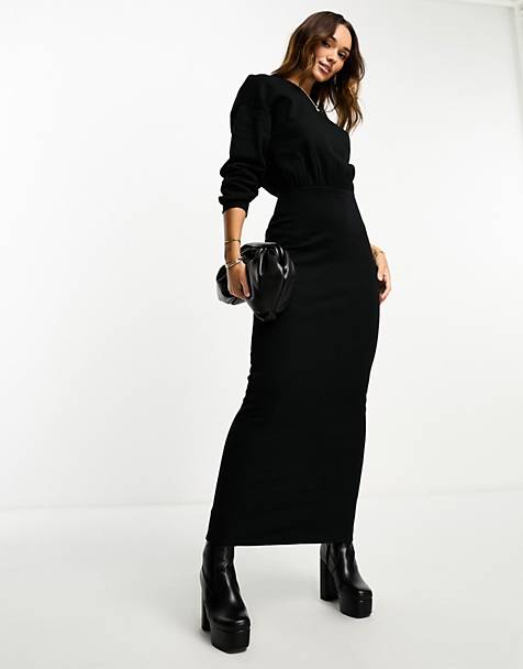 Maxi Dresses, Long Sleeve, Black & White Maxi Dresses