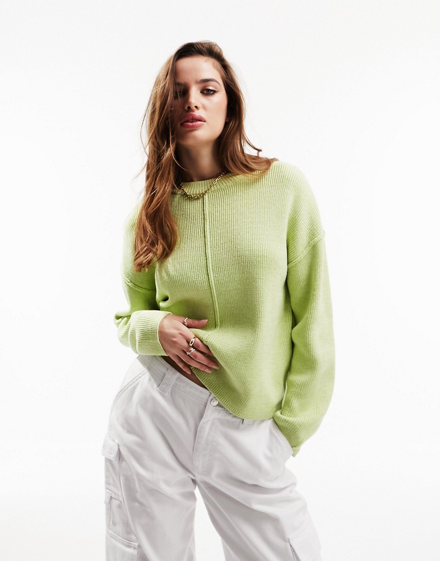ASOS DESIGN crew neck boxy jumper with seam front in lime-Green