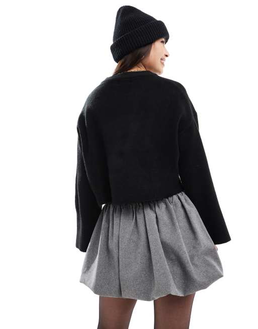 ASOS DESIGN crew neck boxy sweater with wide cuff in black