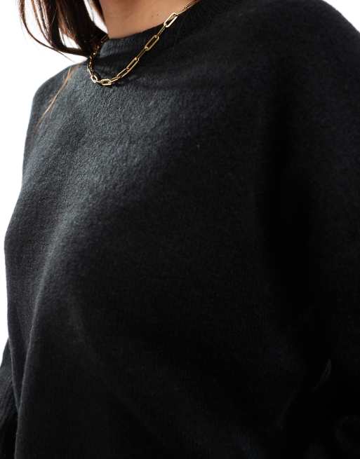 ASOS DESIGN crew neck boxy sweater with wide cuff in black