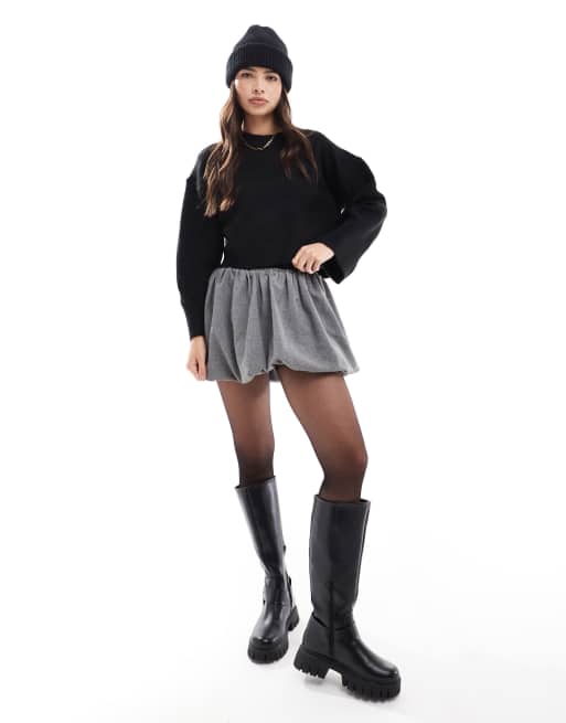 ASOS DESIGN crew neck boxy sweater with wide cuff in black