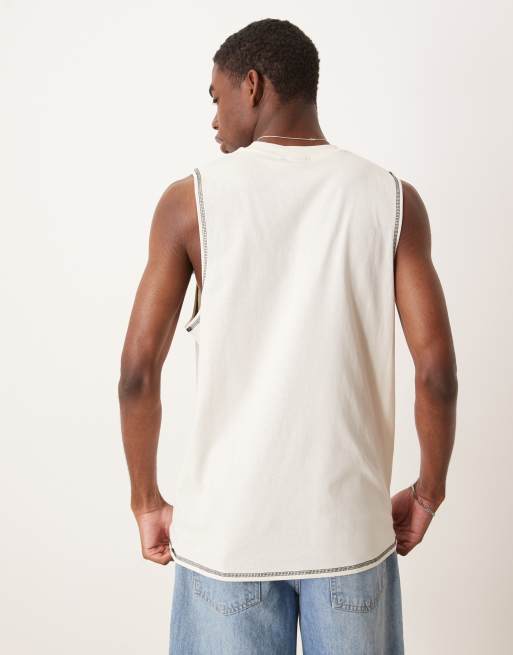 ASOS DESIGN crew neck boxy tank top in cream  , 3 of 4