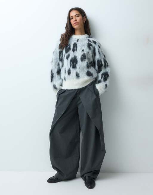 ASOS DESIGN crew neck brushed sweater in mono animal, 3 of 4