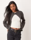 [ASOS DESIGN] ASOS DESIGN crew neck button cardigan in charcoal-Grey L Charcoal