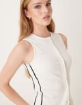 [ASOS DESIGN] ASOS DESIGN crew neck button-up top with contrast piping in cream (Part of a set)-White S Cream
