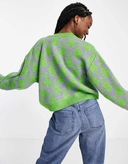 ASOS DESIGN crew neck cardi in butterfly pattern, 2 of 4