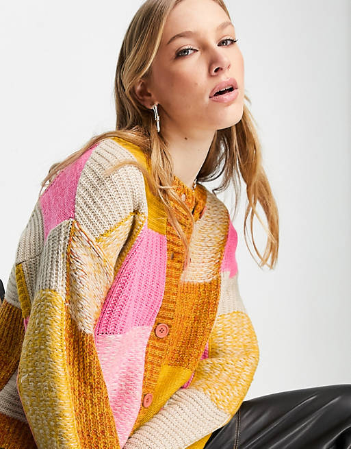 Jumpers & Cardigans crew neck cardi in patchwork 