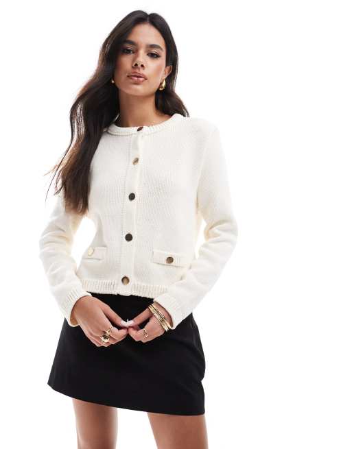 FhyzicsShops DESIGN crew neck cardi with pocket detail in cream