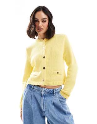 CerbeShops DESIGN crew neck cardi with pocket detail in yellow