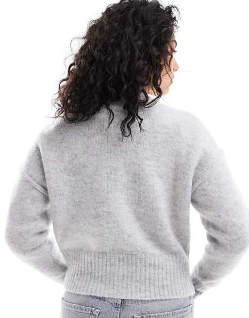 ASOS DESIGN crew neck cardigan in alpaca wool blend in grey ASOS DESIGN crew neck cardigan in alpaca wool blend in grey