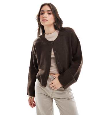 crew neck cardigan in chocolate-Multi