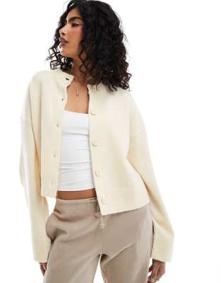 crew neck cardigan in cream-White