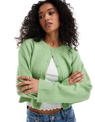 crew neck cardigan in green-Orange