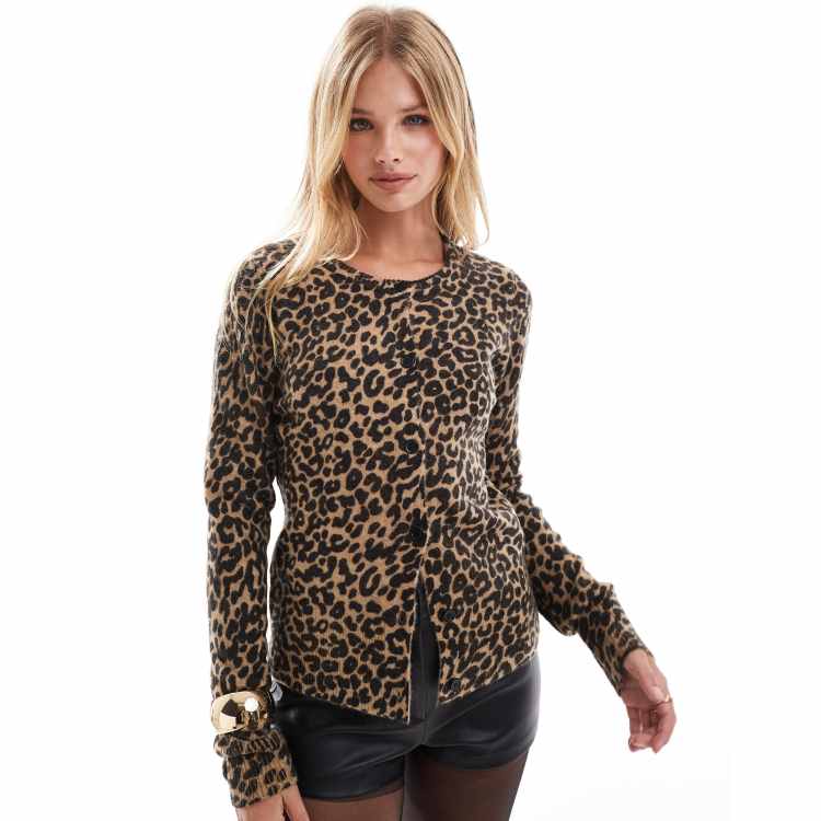 ASOS DESIGN crew neck cardigan in leopard print ASOS