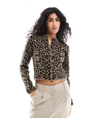 crew neck cardigan in leopard print-Multi