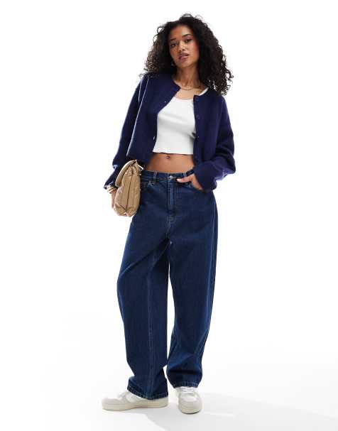 ASOS DESIGN crew neck cardigan in navy - view 1