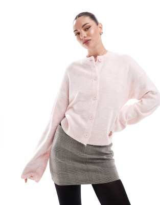 Asos Design Crew Neck Cardigan In Pink