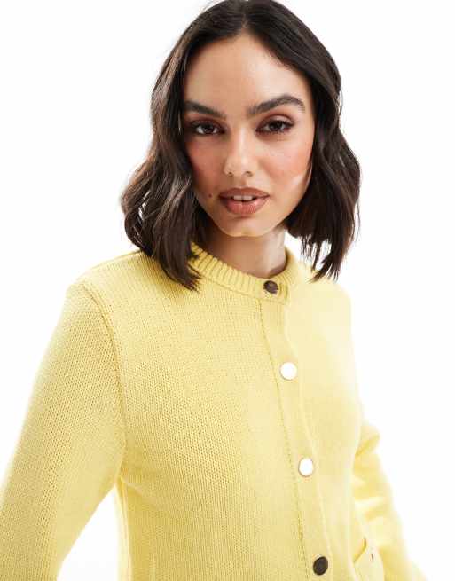 ASOS DESIGN crew neck cardigan with pocket detail in yellow