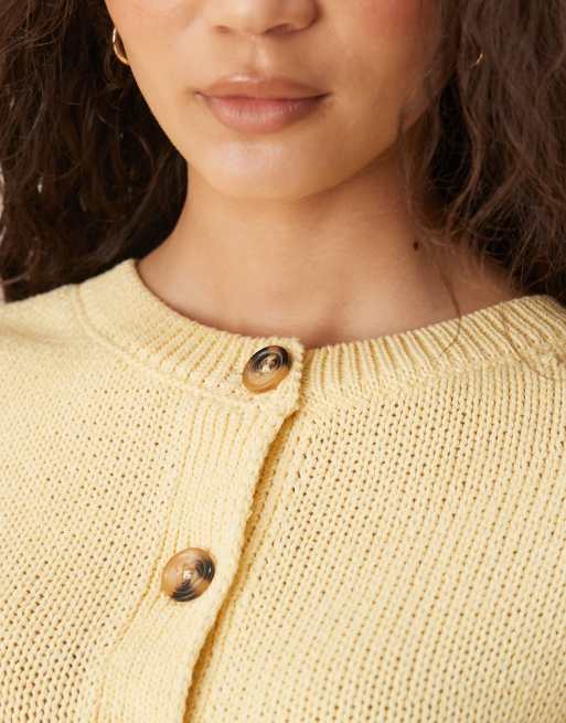 ASOS DESIGN crew neck cardigan with puff sleeve in buttermilk