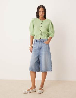 andwang Puff sleeve cardigan カーディガン AUJUBUY Tie Front Cardigan Sweater Women's Y2K Loose V Neck