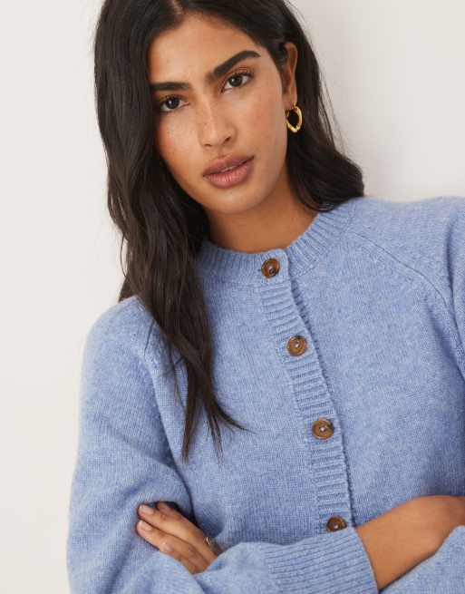 ASOS DESIGN crew neck cardigan with raglan sleeve detail in blue, 2 of 4