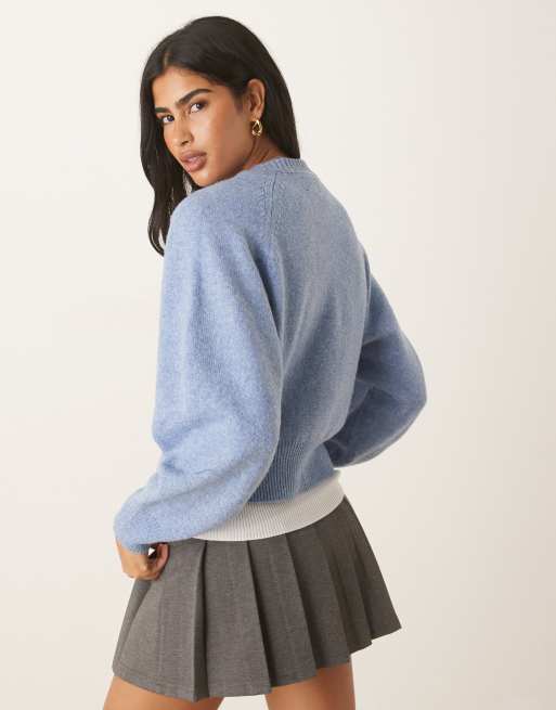 ASOS DESIGN crew neck cardigan with raglan sleeve detail in blue, 3 of 4