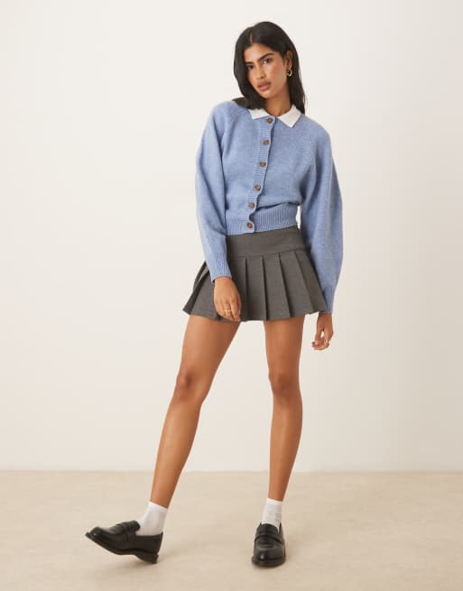 ASOS DESIGN crew neck cardigan with raglan sleeve detail in blue, 4 of 4