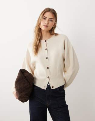 Asos Design Crew Neck Cardigan With Raglan Sleeve Detail In Gold