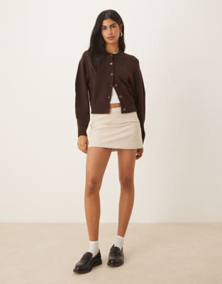 Asos Design Crew Neck Cardigan With Raglan Sleeve Detailing In Brown