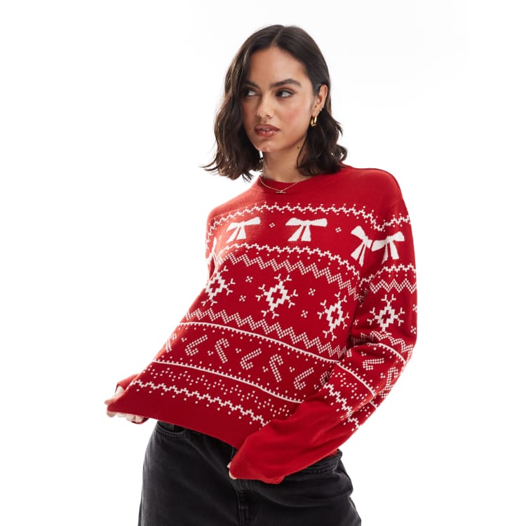 Cream xmas jumper with red bow outlet