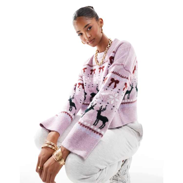 ASOS Design Crew Neck Christmas Sweater with Fairisle pattern Multi